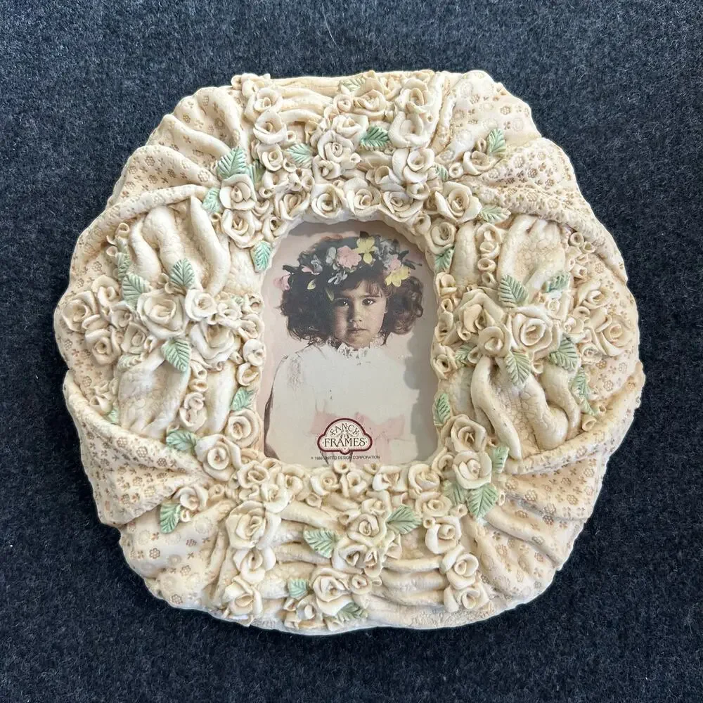 1989 Fancy Frames by United Design Floral Lace Resin Picture Frame